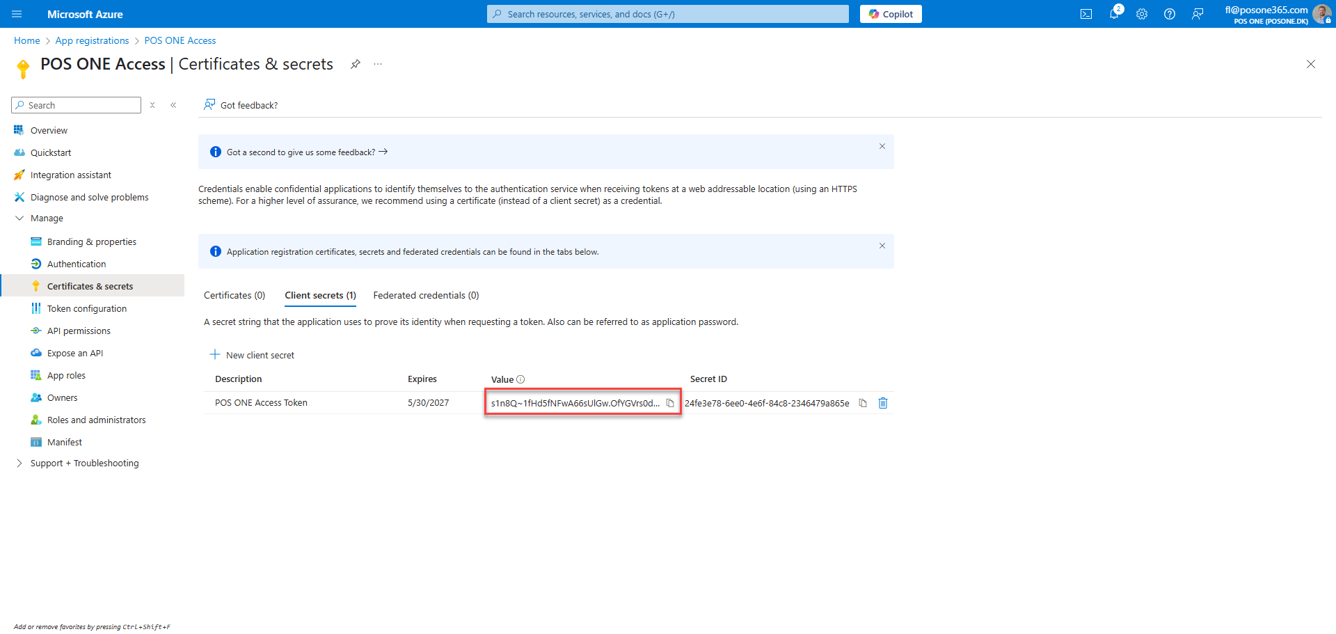 obtain credentials for business central integration
