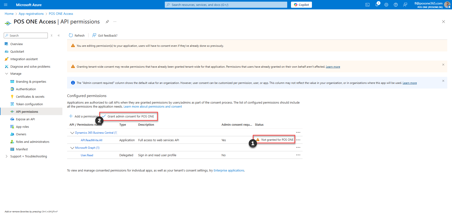 obtain credentials for business central integration