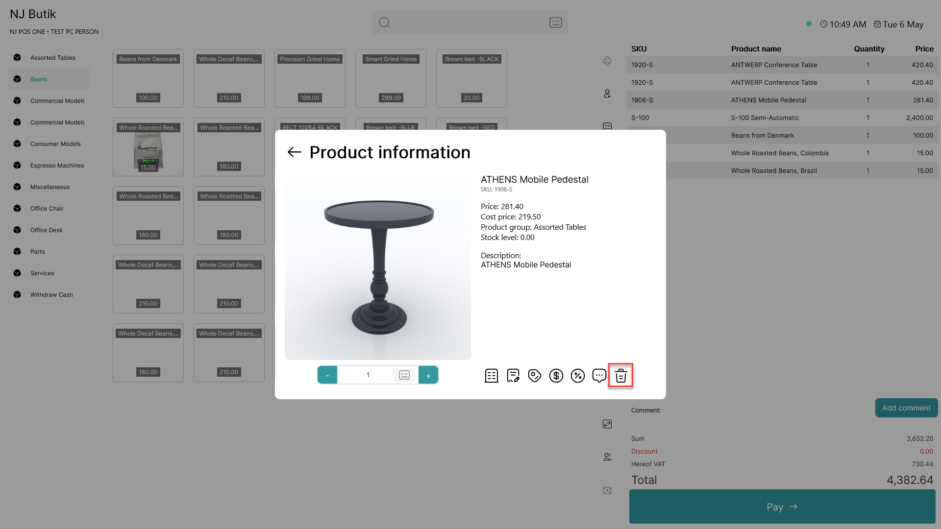 remove product line from basket