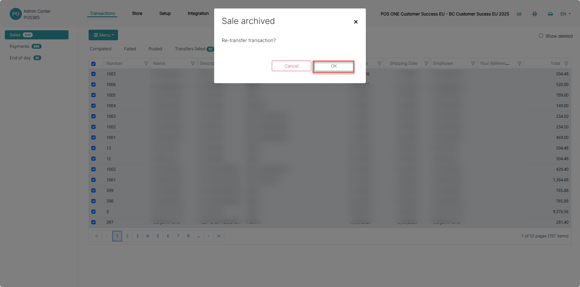 resynchronize an archived sale