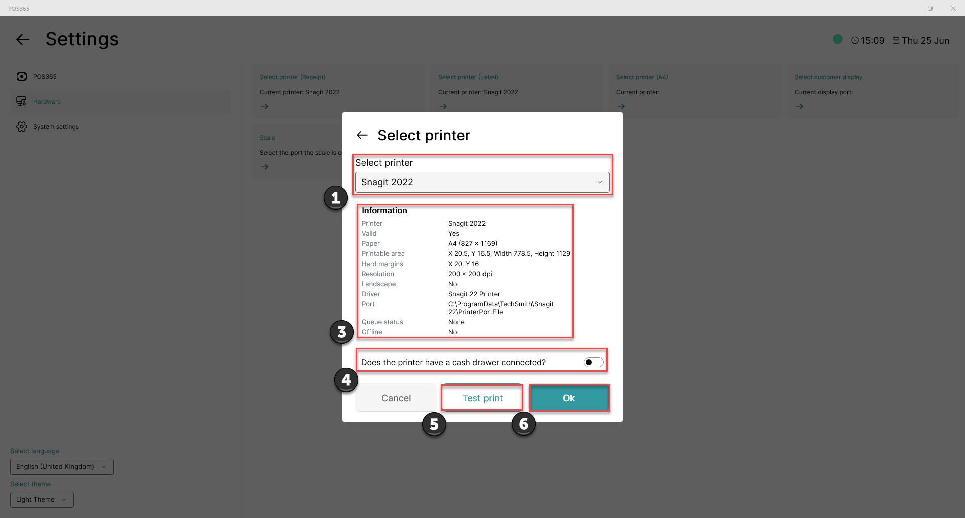 select printer for receipts