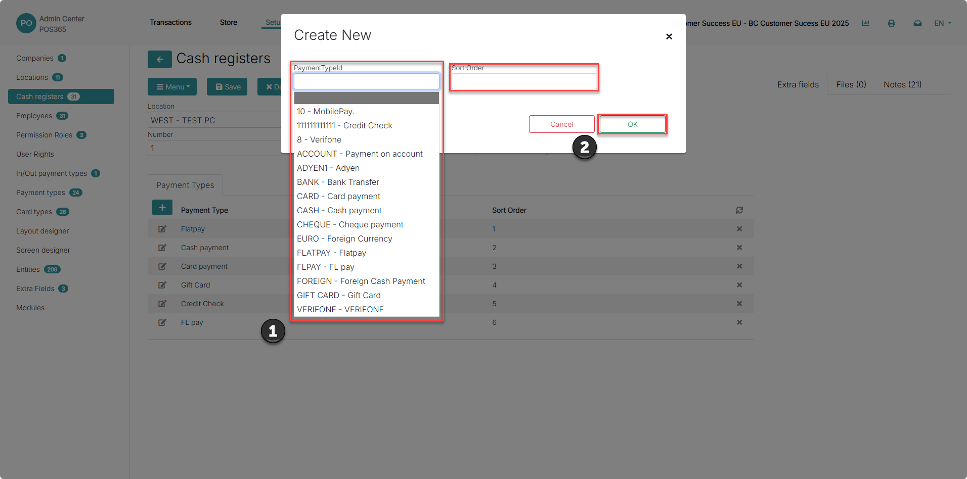 set up payment types for pos365