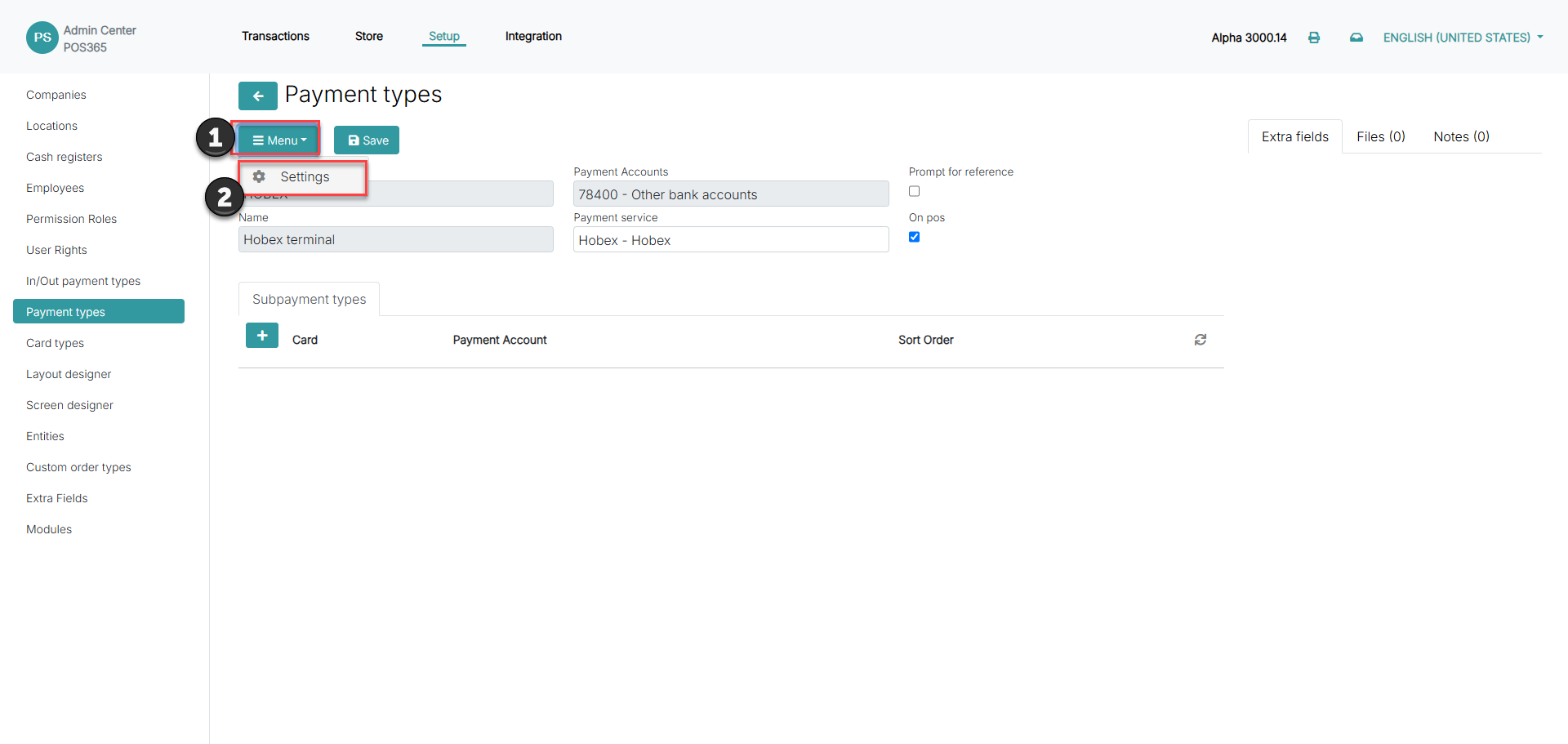 set up payment types for pos365