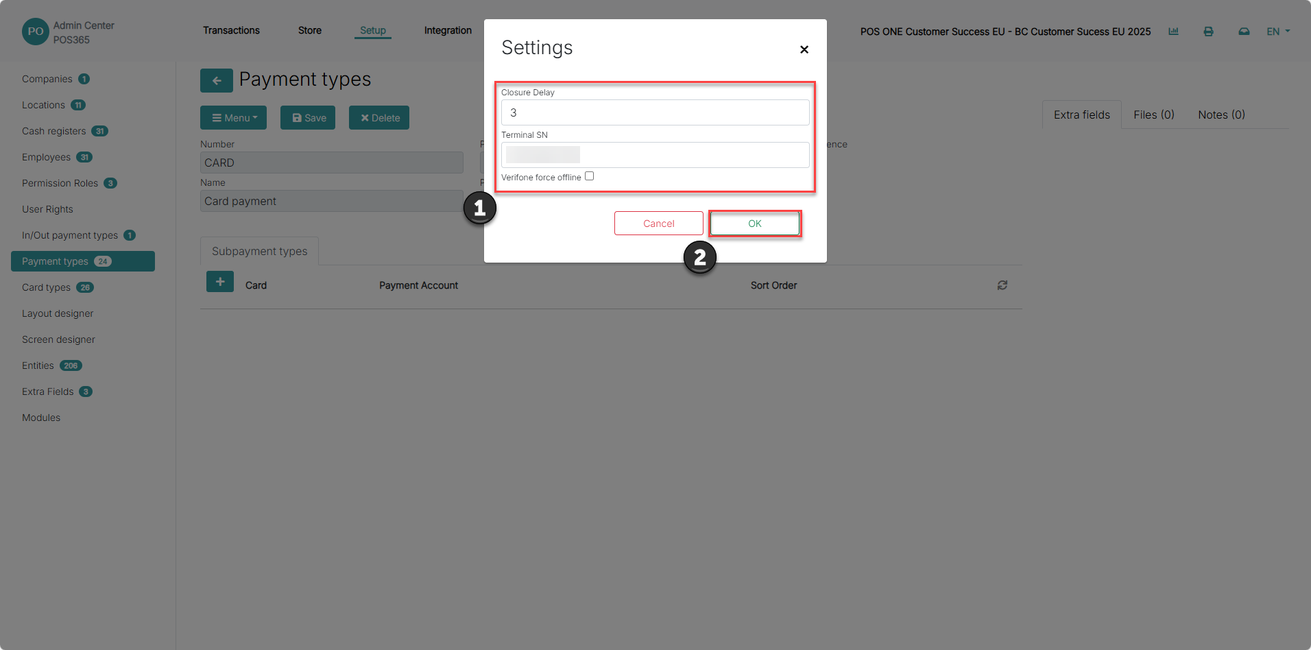 set up payment types for pos365