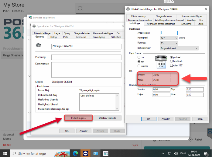 zebra gk420d label printer settings